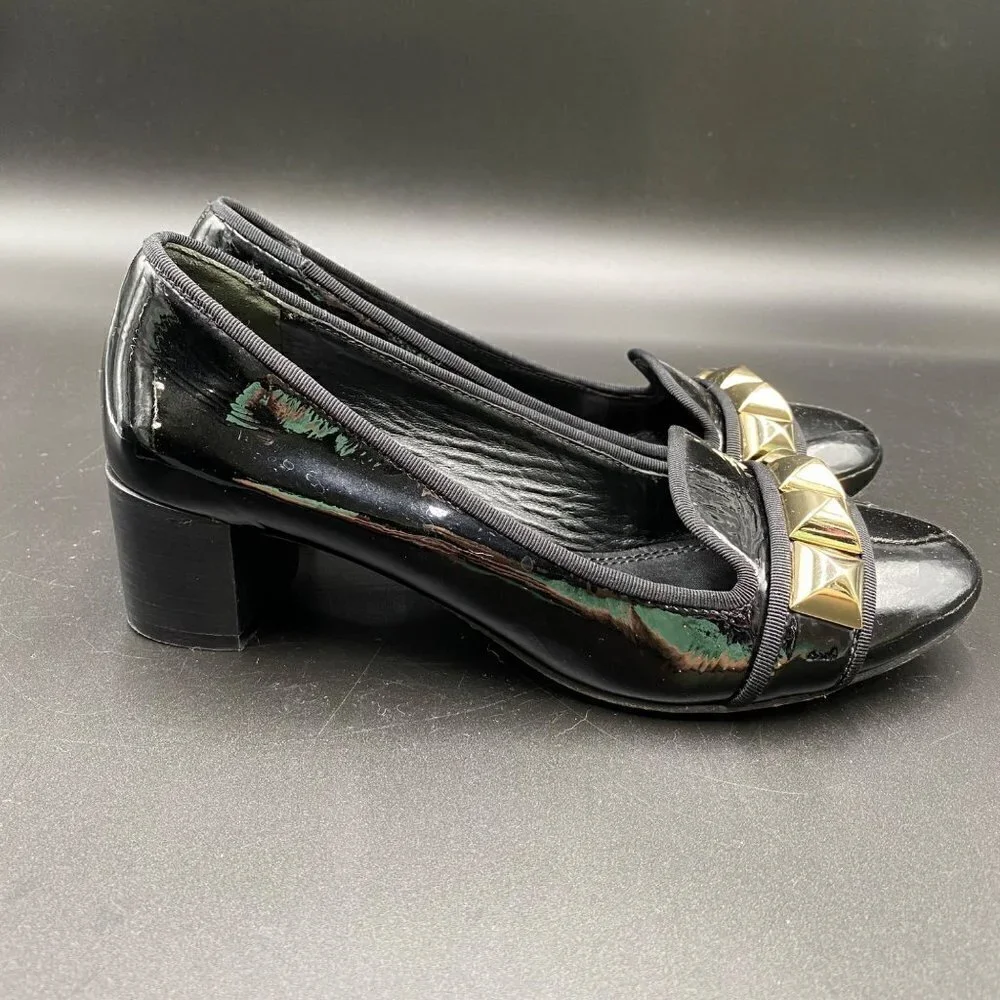 Tory Burch Asher Patent Studded Rockstud Pump Black Women's Size 6